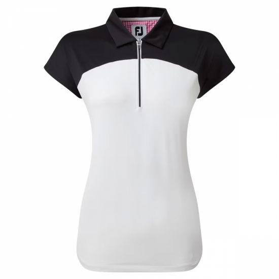 Footjoy Womens Cap Sleeve Colour Block Lisle - Black/White i gruppen Golfklder / Golfklder Dam / Piktrjor hos Tee Two Green AB (80177)