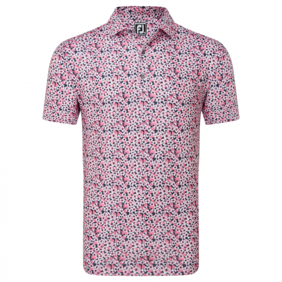 Footjoy Mens Primrose Print - Coral Red/Navy/White i gruppen Golfklder / Golfklder Herr / Piktrjor hos Tee Two Green AB (81568)