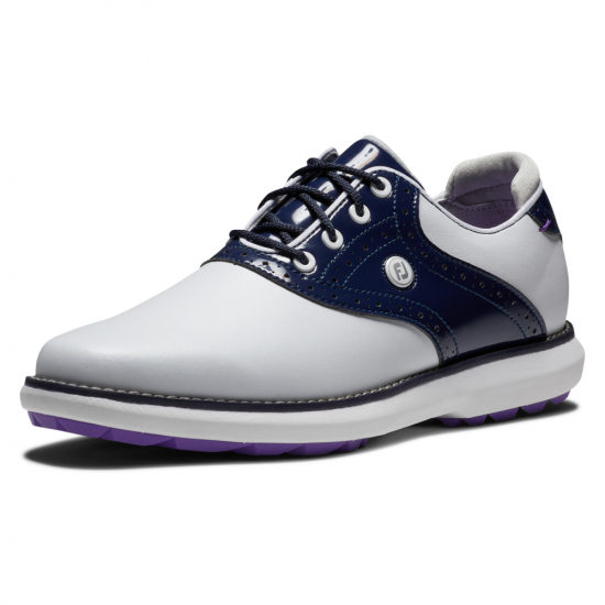 Footjoy Womens FJ Traditions Spikeless Medium - White/Navy/Purple i gruppen Golfskor / Golfskor Dam hos Tee Two Green AB (97926M)