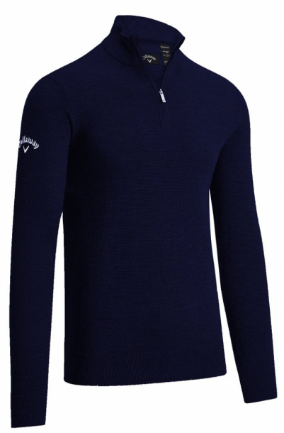 Callaway Mens Ribbed Merino 1/4 Zip Sweater - Dark Navy i gruppen Golfklder / Golfklder Herr / Trjor hos Tee Two Green AB (CGGS80Z3-401)