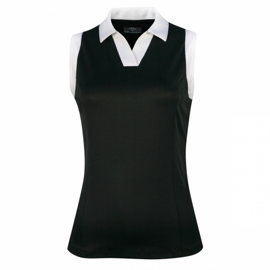 Callaway Womens Sleeveless V-Placket Colourblock Polo - Caviar i gruppen Golfklder / Golfklder Dam / Piktrjor hos Tee Two Green AB (CGKSD034-002)