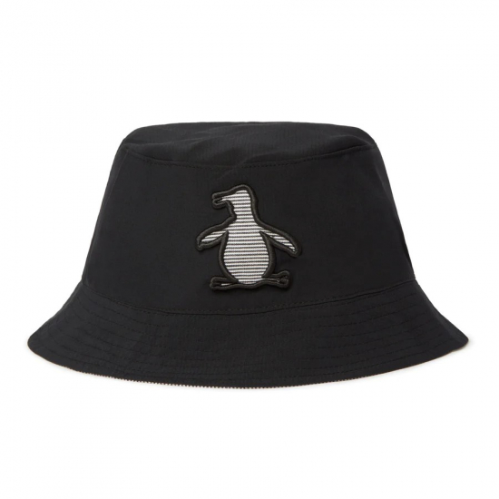 Original Penguin Golf Railroad Stripe Reversible Bucket Hat - Caviar i gruppen Golfklder / Kepsar hos Tee Two Green AB (OGASD063-001)