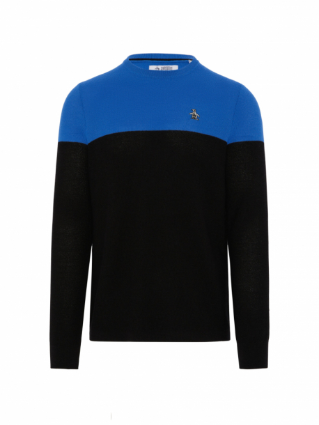 Original Penguin Mens Heritage Colour Block Sweater - True Caviar i gruppen Golfklder / Golfklder Herr / Trjor hos Tee Two Green AB (OGGSC054-008)