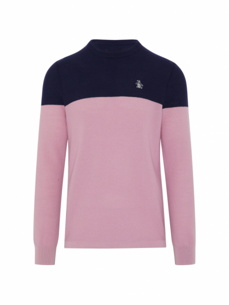 Original Penguin Mens Heritage Colour Block Sweater - Gelato Pink i gruppen Golfklder / Golfklder Herr / Trjor hos Tee Two Green AB (OGGSC054-674)