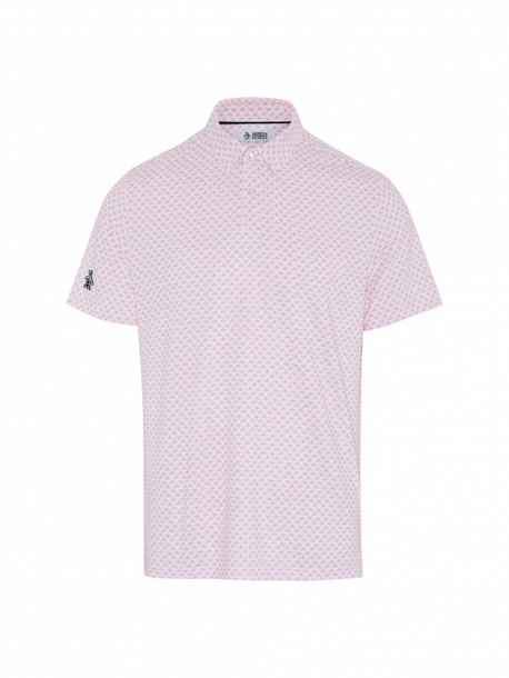 Original Penguin Mens Retro Geo Print Polo - Gelato Pink i gruppen Golfklder / Golfklder Herr / Piktrjor hos Tee Two Green AB (OGKSC0E6-684)