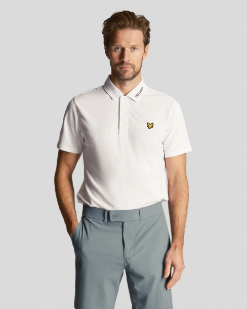 Lyle & Scott Mens Tech Collar Logo Polo Shirt - White i gruppen Golfklder / Golfklder Herr / Piktrjor hos Tee Two Green AB (SP1761GTR-626)