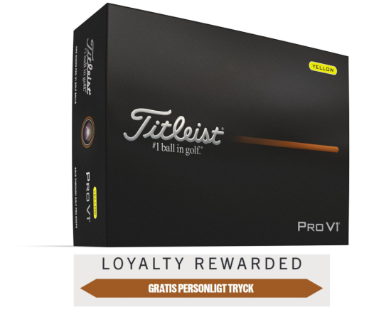 Titleist 2025 Pro V1 - Yellow med personligt tryck (4 dussin) i gruppen Golfbollar / Bollar med personligt tryck hos Tee Two Green AB (T2129S-4DSPT)